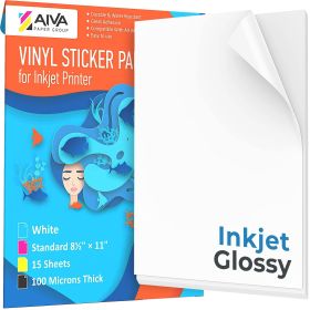 Printable Vinyl Sticker Paper for Inkjet Printer Glossy White 15 SelfAdhesive Sheets Waterproof Decal Paper Standard Letter Size 8.5x11 inch