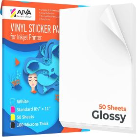 Printable Vinyl Sticker Paper Waterproof Decal Paper for Inkjet Printer 50 SelfAdhesive Sheets Glossy White Standard Letter Size 8.5x11 inch