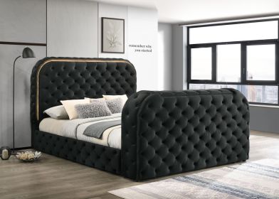 Kana Black Upholstery Velvet Eastern King Bed w/LED, Fireplace & TV Stand