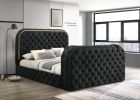 Kana Black Upholstery Velvet Queen Bed w/LED, Fireplace & TV Stand