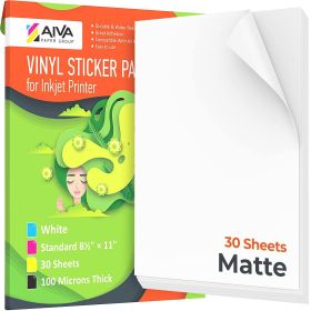 Printable Vinyl Sticker Paper Waterproof Decal Paper for Inkjet Printer 30 SelfAdhesive Sheets Matte White Standard Letter Size 8.5x11 inch