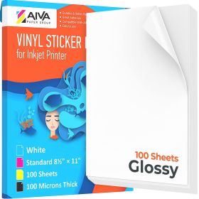 Printable Vinyl Sticker Paper Waterproof Decal Paper for Inkjet Printer 100 Self Adhesive Sheets Glossy White Standard Letter Size 8.5x11 inch