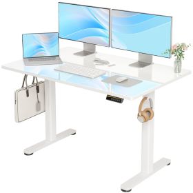 48 Inch Electric White Glass Standing Desk, Adjustable Height ,Quick Install Home Office Computer Desk, Stand Up Desk,