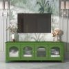 71-inch stylish TV cabinet,Entertainment CenterTV stand,TVConsoleTable, Media Console,solidwood frame,Changhong glass door,Metal handle,antique green