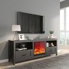 70.08 Inch Length Black TV Stand for Living Room and Bedroom, with 2 Drawers and 4 High-Capacity Storage Compartment,With fireplace