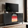Fireplace TV Stand with 18" Electric Fireplace, Mid Century Modern Entertainment Center with Drawer and Shelf