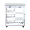 Free shipping Kitchen & Dining Room Cart 2-Drawer 3-Basket 3-Shelf Storage Rack with Rolling Wheels White YJ