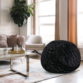 Faux Fur Bean Bag Chair, Black-5ft Cozy and Stretchable Fabric Lounger for Children and Adults with Easy-Clean Cover