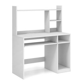 Home Office Computer Desk with Bookcase Keyboard Tray and CPU Stand