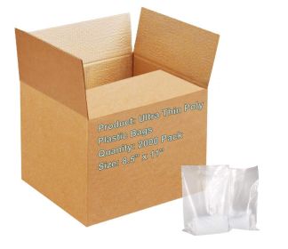 Pack of 2000 Clear Merchandise Bags 8.5 x 11. Ultra Thin Poly Plastic Bags 8 1/2 x 11. Thickness 0.6 Mil. High Density Polyethylene Bags for Books