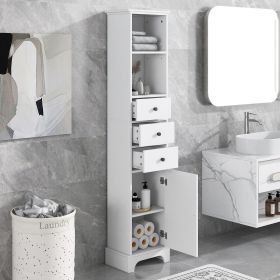 Tall Bathroom Cabinet;  Freestanding Storage Cabinet with 3 Drawers and Adjustable Shelf;  MDF Board with Painted Finish