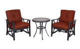 3 Piece Bistro Set w/ Porcelain Top Dining Table & Haywood KD Aluminum X Back Stationary Spring Chairs