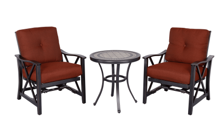 3 Piece Bistro Set w/ Porcelain Top Dining Table & Haywood KD Aluminum X Back Stationary Spring Chairs