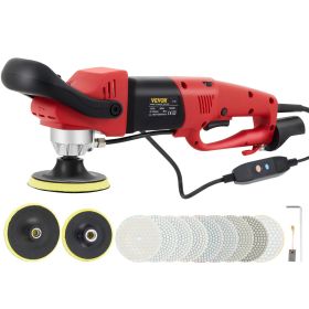 VEVOR Wet Polisher Grinder, 6 Variable Speed Buffing Machine & 8PCS Polishing Kit, with 4" & 5" Diamond Polishing Pads, Splash Shield
