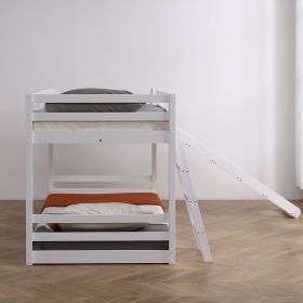 Elevated Cross Guard Rail with Slide Twin Pine Wooden Bed White