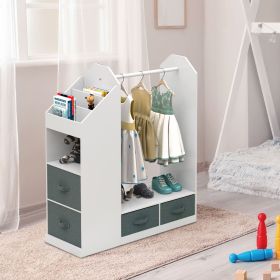 Kids Costume Organizer Costume RackKids ArmoireOpen Hanging Armoire Closet with Mirror-WHITE