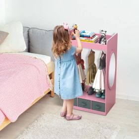 Kids Costume Organizer Costume Rack Kids Armoire Open Hanging Armoire Closet with Mirror-PINK
