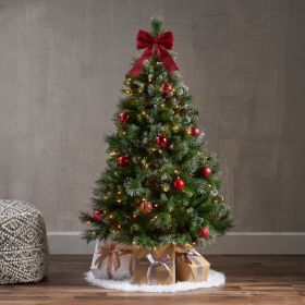 4.5 ft Glitter Bristle Mixed Hinged Tree with Red Berry and Pine Cones and 200 Lights, 407 Branch tips