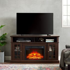 Classic TV Media Stand Modern Entertainment Console with 23" Fireplace Insert for TV Up to 65" with Open and Closed Storage Space, Espresso