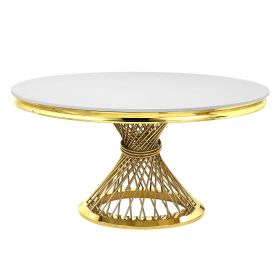 ACME Fallon Dining Table, Faux Marble Top & Mirrored Gold Finish DN01189