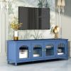 71-inch stylishTVcabinet Entertainment CenterTV stand,TVConsoleTable, Media Console,solidwood frame,Changhong glass door,Metal handle,antique blue