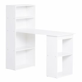 HOMCOM Modern Home Office Desk with 6-Tier Storage Shelves, 47" Writing Table with Bookshelf, White
