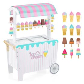 Kids Ice Cream Cart Playset with Display Rack and Accessories