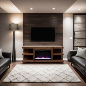 Laurel Canyon 65 inch Fireplace TV Stand for TVs up to 75 inches, Minimal Assembly, Oak Bourbon Finish