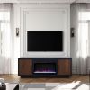 Aria 66 inch Fireplace TV Stand for TVs up to 80 inches, Minimal Assembly, Black and Walnut Finish