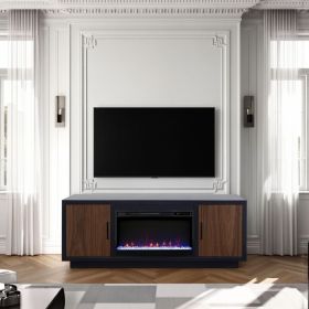 Aria 66 inch Fireplace TV Stand for TVs up to 80 inches, Minimal Assembly, Black and Walnut Finish