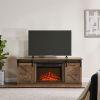Fireplace TV Stand for Television up to 65 Inch with Storage and Farmhouse Sliding Barn Doors, Entertainment Center with Cabinet and Shelves