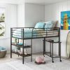 Metal double loft bed with open bookshelves in various finishes