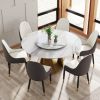 59.05" Round Marble Dining Table with Bronze Iron Metal Base, Artificial Marble for 6-8 People, 31.5"White Artificial Stone Turntable