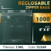 Clear Plastic Reclosable Zipper Bags, 8 x 8 Inch. Pack of 1000 Resealable Plastic Bags. High Clarity Polypropylene Reclosable Zip Bags
