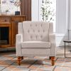 Beige Accent Chair, Living Room Chair, Footrest Chair Set with Vintage Brass Studs, Button Tufted Upholstered Armchair for Living Room