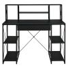 Black Office Desk with Open Shelves and Hutch