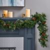 2 Set of 9 ft Cashmere and Snow Bristle Garland with 20 Pine Cones and with 50 Warm White LED Lights with Timer Battery Operated-Outdoor,160 Tips