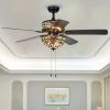 Ransoe 6-Light Blue Heart Tiffany 5-Blade 52-Inch Matte Black Ceiling Fan