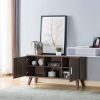 Home Entryway Console Table with Multi- Storage Compartments, Display Cabinet, Hazelnut & White