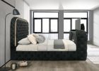 Kana Black Upholstery Velvet Eastern King Bed w/LED, Fireplace & TV Stand