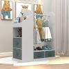 Kids Costume Organizer Costume RackKids ArmoireOpen Hanging Armoire Closet with Mirror-WHITE