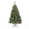 4.5 ft Glitter Bristle Mixed Hinged Tree with Red Berry and Pine Cones and 200 Lights, 407 Branch tips