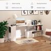 55" 360° Rotating Corner Computer Desk Modern L-Shaped Home Office Workstation with 3-Tier Storage Shelves, Bookshelf, White