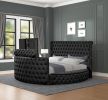 Maya Crystal Tufted Queen 4 Pc Vanity Bedroom Set Made with Wood in Black