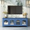 71-inch stylishTVcabinet Entertainment CenterTV stand,TVConsoleTable, Media Console,solidwood frame,Changhong glass door,Metal handle,antique blue