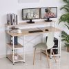 55 Inch Home Office Computer Desk Study Writing Workstation with Storage Shelves, Elevated Monitor Shelf, CPU Stand, Durable X-Shaped Construction