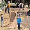 Indoor Playground 7-in-1 Jungle Gym Playset for Kids 2-6yrs - Slide, Climbing Wall, Rope Wall Climber, Monkey Bars