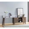 Home Entryway Console Table with Multi- Storage Compartments, Display Cabinet, Hazelnut & White