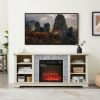 Mantel Electric Fireplace Stone TV Media Stand, Open Storage Modern Entertainment Console Space with 18" Fireplace Insert, White