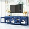 71-inch stylishTVcabinet Entertainment CenterTV stand,TVConsoleTable, Media Console,solidwood frame,Changhong glass door,Metal handle,antique blue